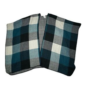 Woolrich‎ Reversible Plaid Poncho One Size Teal Black Houndstooth Wrap Cape